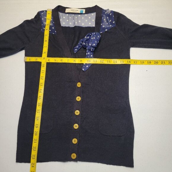 Sparrow Anthropologie Navy Blue Polka Dot Accent Cardigan Sweater Silk Linen - Picture 10 of 10
